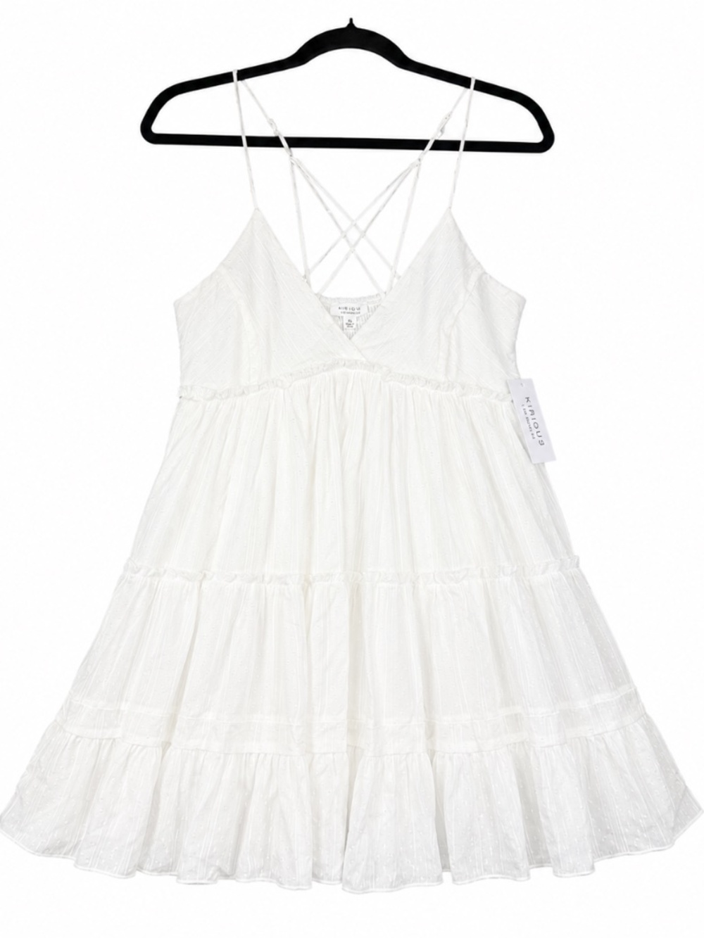 Kirious Los Angeles White Mini Dress XL NWT Strappy Tiered Babydoll Summer Sun